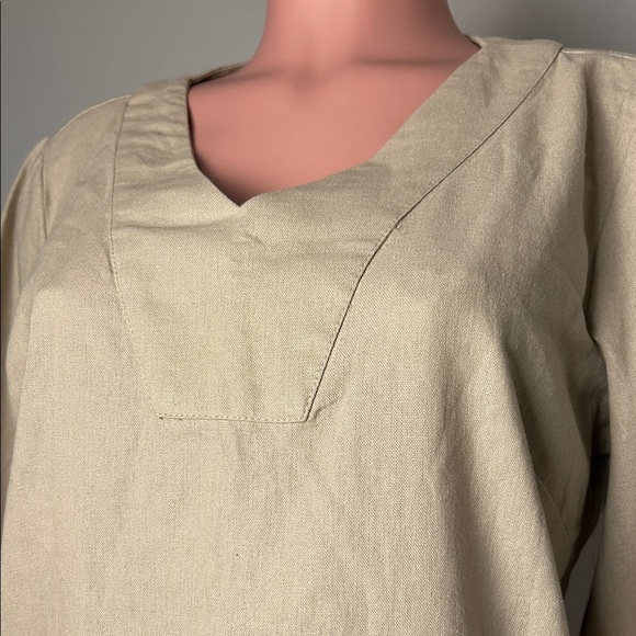 For Cynthia Womens Linen Shift Dress  3/4 Sleeve Beige Minimalist  Size  Medium - Picture 4 of 10